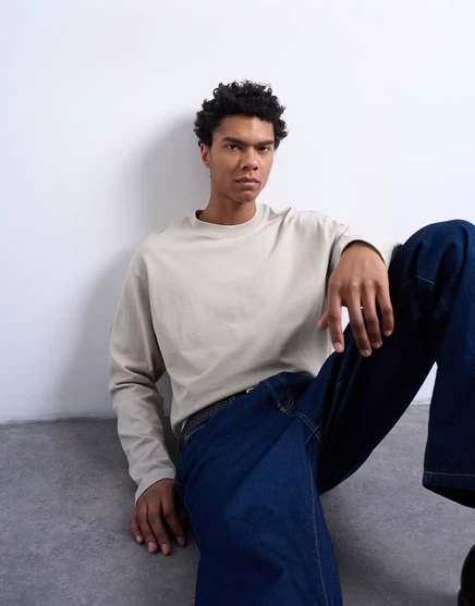 Мужской лонгслив Topman relaxed fit, песочный