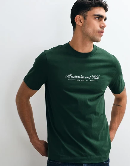 Мужская футболка Abercrombie & Fitch с надписью на груди, темно-зеленая