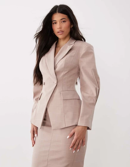 Женский приталенный блейзер ASOS Luxe, розовая клетка