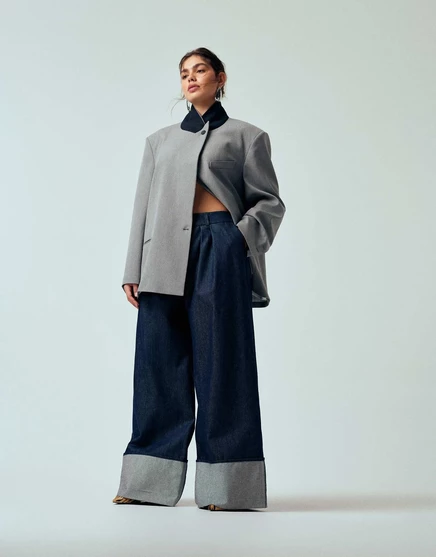 ШИРОКИЕ джинсы с манжетами по низу от ASOS DESIGN Curve цвета индиго