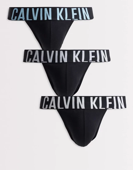 Мужские трусы-джокстрэп Calvin Klein Intense Power 3 шт., черные с цветными поясами