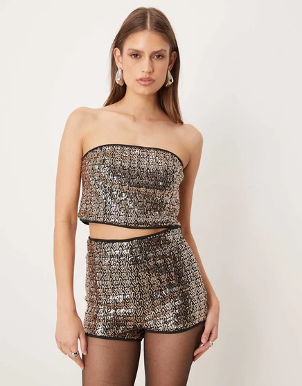 Облегающий топ-бандо с пайетками ASOS DESIGN цвета oyster - часть комплекта oyster