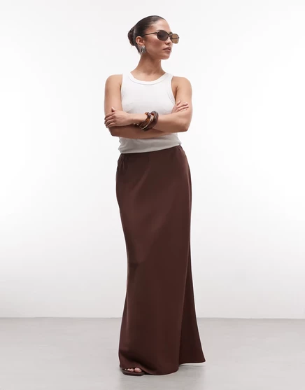 Женская юбка-макси Asos Design Petite из сатина, темно-коричневая