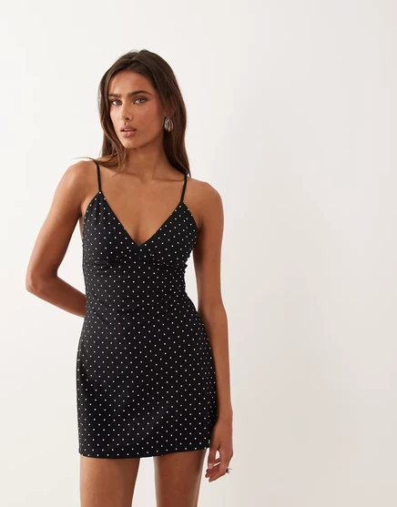 Женское мини-платье Good American Sculpting Cami, черное в белый горошек