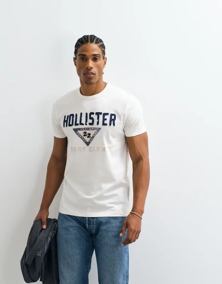 Мужская футболка Hollister Huntington Beach с графическим принтом, белая