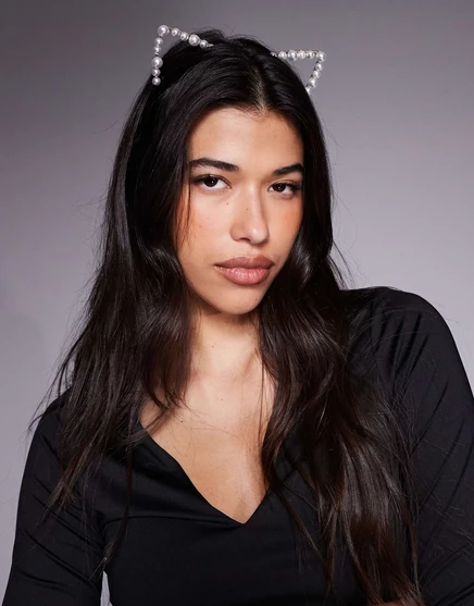 ДИЗАЙНЕРСКАЯ повязка на голову ASOS для Хэллоуина с кошачьими ушками из искусственного жемчуга золотистого оттенка gold