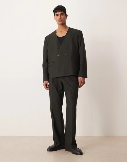 Широкие костюмные брюки ASOS DESIGN с ткаными каменными полосками stone