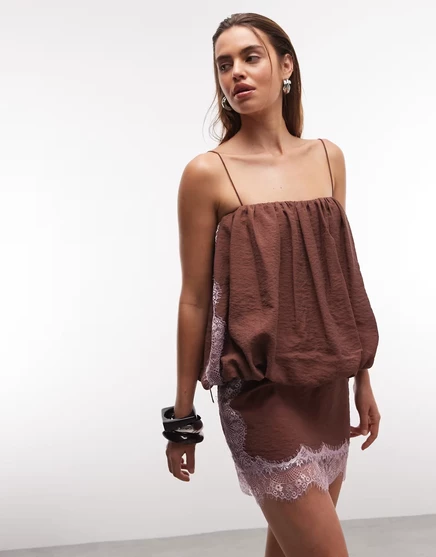 Женское мини-платье ASOS Design с кружевом, шоколадное