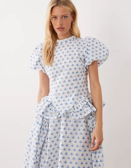 Женский топ Sister Jane Sea Salt jacquard с пышными рукавами, голубой