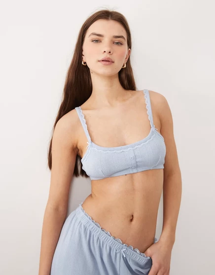 Бюстгальтер ASOS DESIGN pointelle без косточек с кружевной отделкой синего цвета