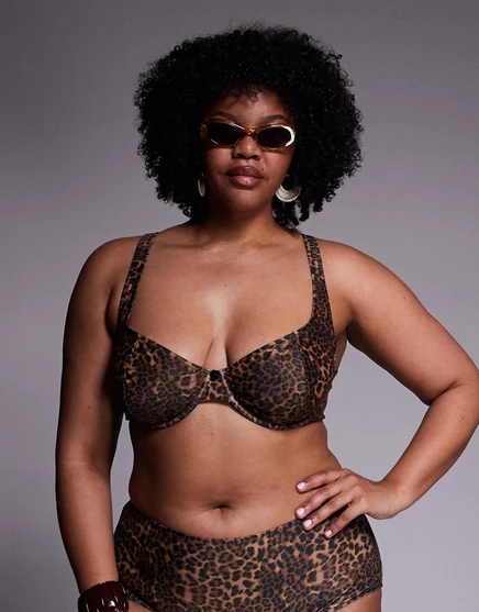 Топ-бикини ASOS DESIGN Curve Kitty на косточках в леопардовом цвете leopard