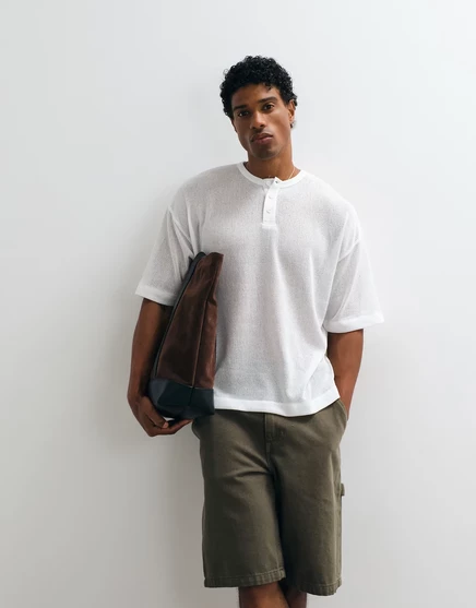 Мужская футболка ASOS Design Henley оверсайз, серо-бежевая