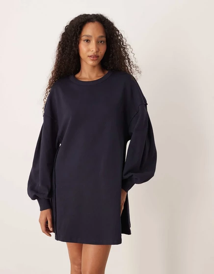 Мини-платье-толстовка ASOS DESIGN из хлопчатобумажной ткани-трапеции темно-синего цвета navy