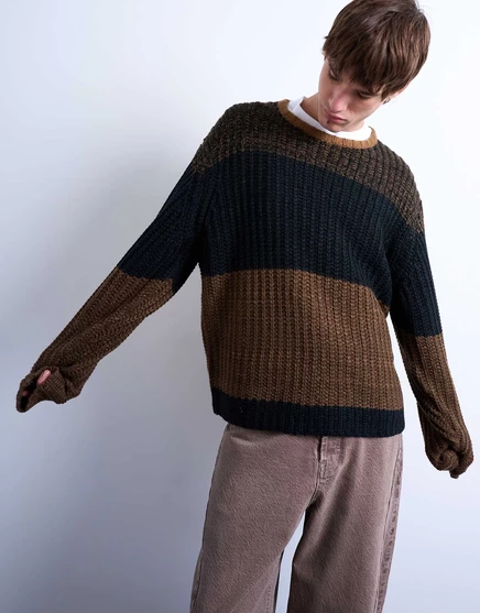 Мужской свитер Topman в полоску, коричневый