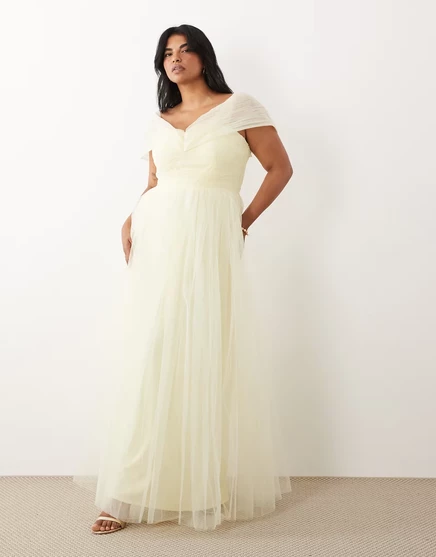 Женское платье Lace & Beads Plus макси из тюля с открытыми плечами, светло-лимонное