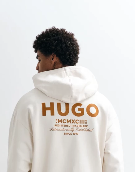 Худи HUGO Blue Nazardo свободного кроя с принтом на спине цвета экрю - часть комплекта открытого белого цвета