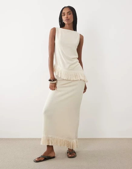 Женская юбка макси ASOS Design с кисточками, кремовая
