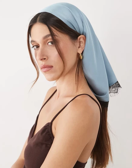 Женская косынка ASOS Design с кружевной отделкой и завязкой, синяя