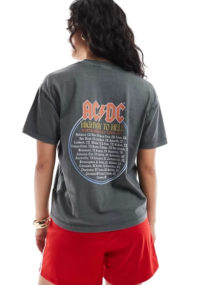 Женская футболка JJXX с принтом AC/DC, темно-серая