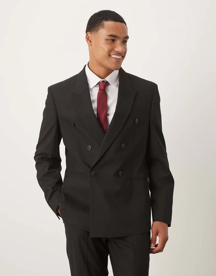  Двубортный узкий пиджак ASOS DESIGN черный black