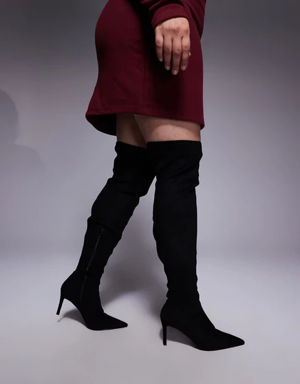 Черные сапоги ASOS DESIGN Curve Kalani на высоком каблуке выше колена black