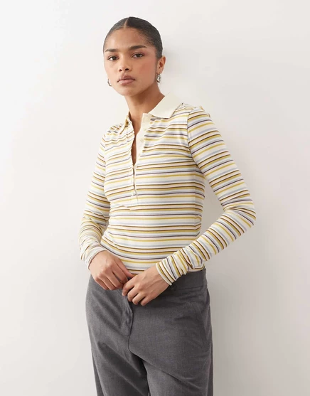 Регбийный топ Monki в полоску с длинным рукавом желтого цвета yellow