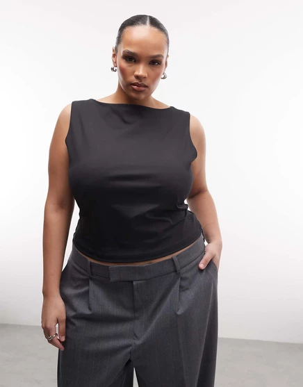 Женский топ ASOS Curve лодочка из полиамида, черный