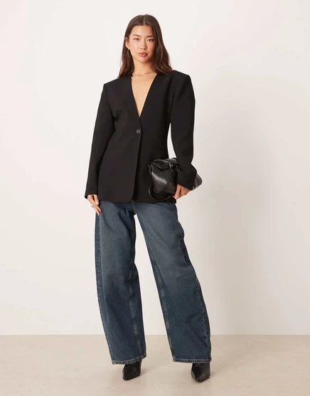 Женский пиджак ASOS Design Strong Shoulders приталенный, черный
