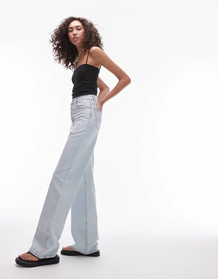 Прямые джинсы свободного кроя Topshop Tall средней посадки отбеленного цвета