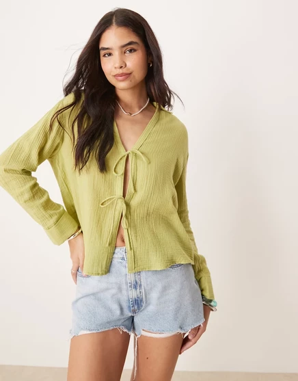 Женская рубашка Abercrombie & Fitch пляжная, лаймовая