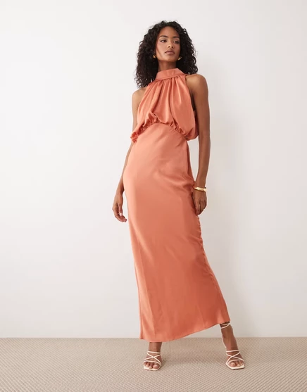 Женское платье-блузон ASOS Design сатиновое халтер, медное