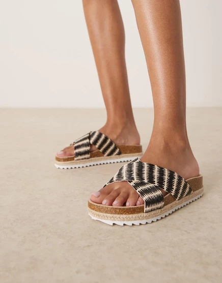 ДИЗАЙНЕРСКИЕ сандалии-эспадрильи Jessica mule с перекрестным ремешком от ASOS DESIGN в натуральную полоску natural stripe
