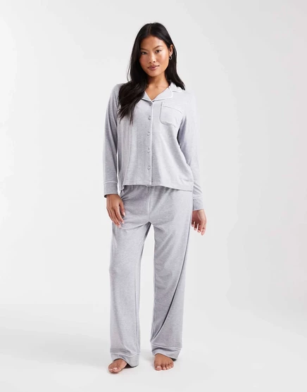 Женская пижама ASOS Petite: рубашка и брюки, серая