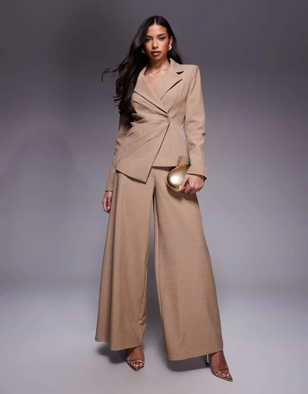 Женские широкие расклешенные брюки ASOS Luxe, бежевые