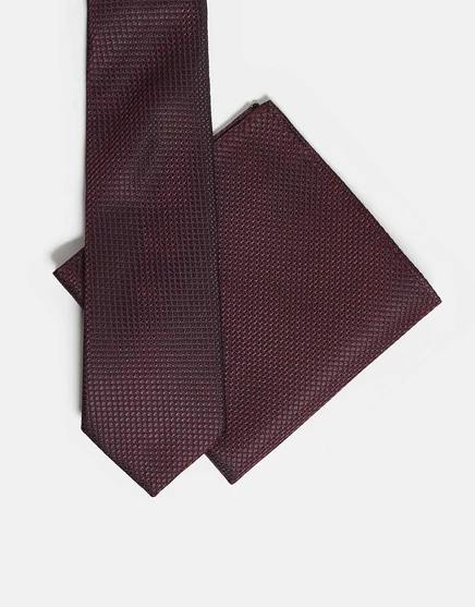 ДИЗАЙН ASOS - текстурированный галстук и карманный платок бордового цвета burgundy