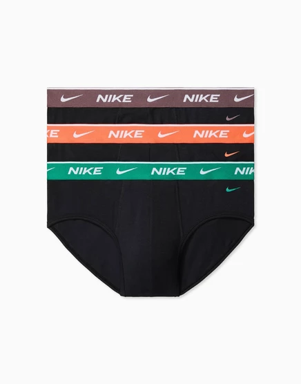 Хлопковые трусы Nike Essential из 3-х комплектов черного цвета с зеленым/оранжевым /коричневым поясом черно-малахитовый / оранжевый / коричневый