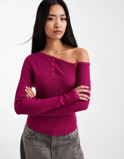 Женская блузка Cotton On Henley с открытыми плечами, темно-лотосовая