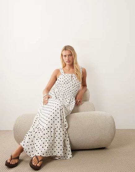Женское макси-платье Miss Selfridge в горох с защипами