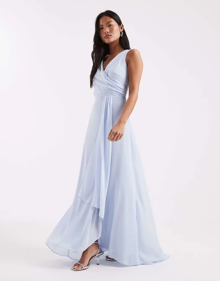 TFNC Petite Bridesmaid Yida шифоновое платье макси с запахом и драпировкой синего цвета blue