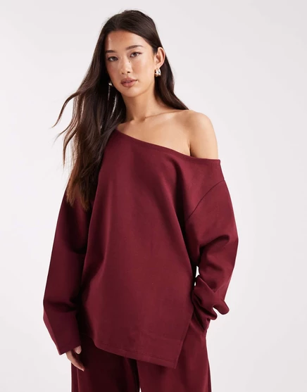 ДИЗАЙНЕРСКАЯ объемная толстовка ASOS с открытыми плечами из интерлока бордового цвета burgundy