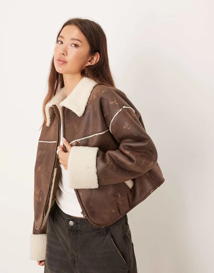 Женская куртка ASOS Design, коричневая с кремовым