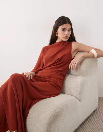 Женское макси-платье ASOS Design на одно плечо, терракотовое