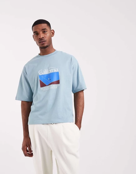 ДИЗАЙНЕРСКАЯ футболка ASOS свободного кроя оверсайз синего цвета с изображением тенниса