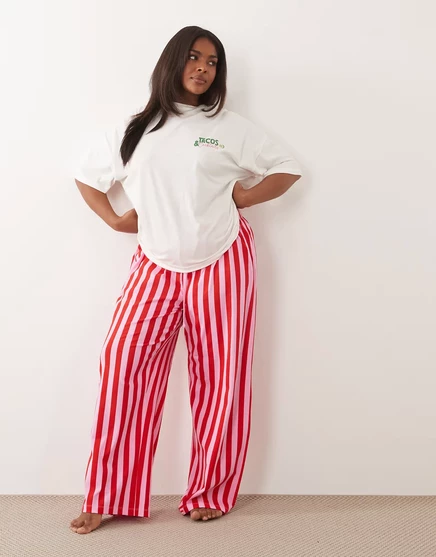 Женская пижама ASOS Curve топ и брюки с принтом тако, розовая