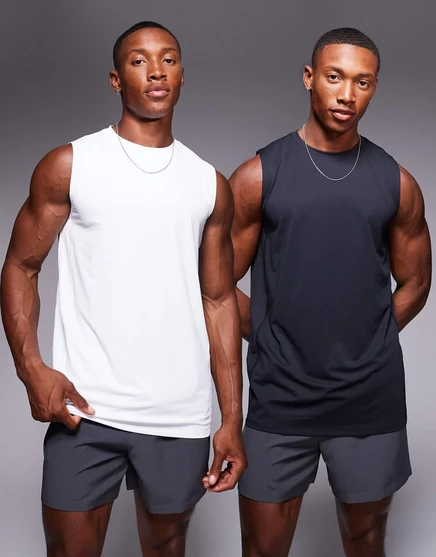 Женская спортивная майка ASOS 4505 Icon 2 шт. быстросохнущая, черно-белая