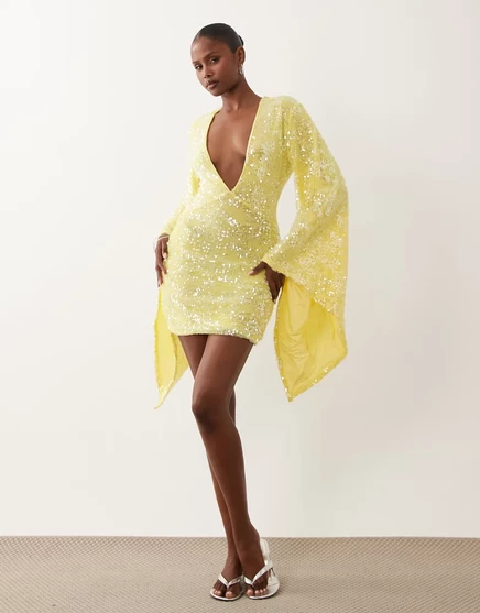 Женское мини‑платье ASOS Design с пайетками, лимонный