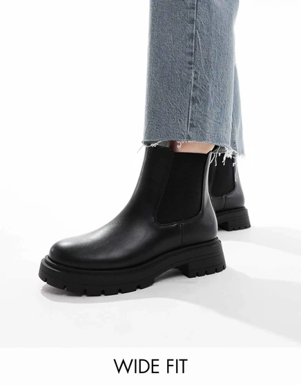 ДИЗАЙНЕРСКИЕ ботинки челси ASOS черного цвета с широкой посадкой и регулировкой на массивном каблуке black