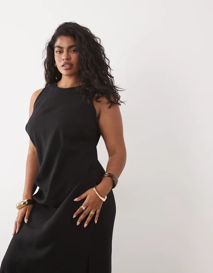 Женское платье ASOS Curve макси из купро с защипами, черное