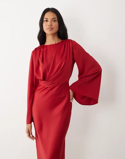 Женское платье ASOS Design с рукавами-фонариками, красное