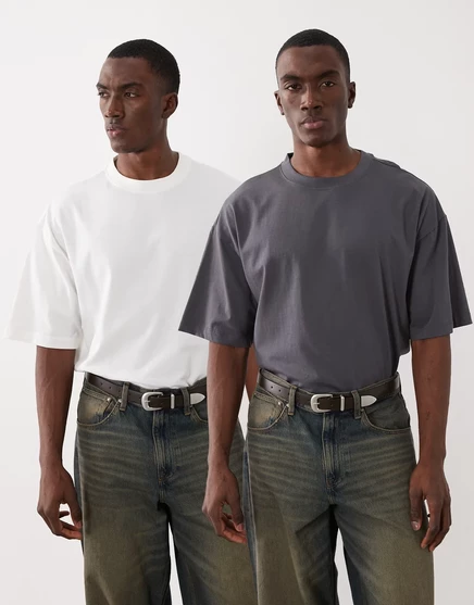 Мужские футболки ASOS Design essentials 2 шт. оверсайз, кремовый/антрацитовый